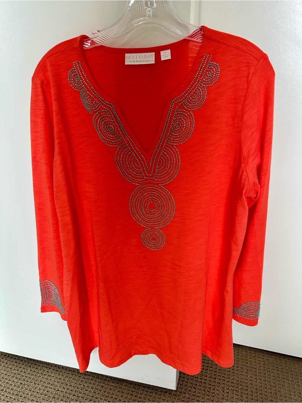 Women's Orange Embellished V-Neck Tunic